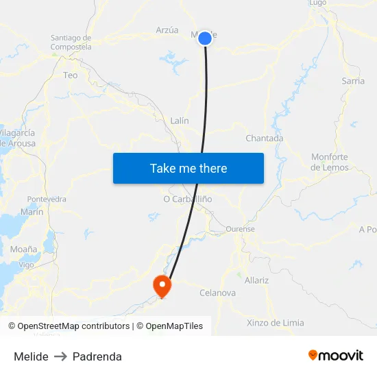 Melide to Padrenda map