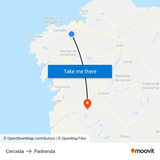 Cerceda to Padrenda map
