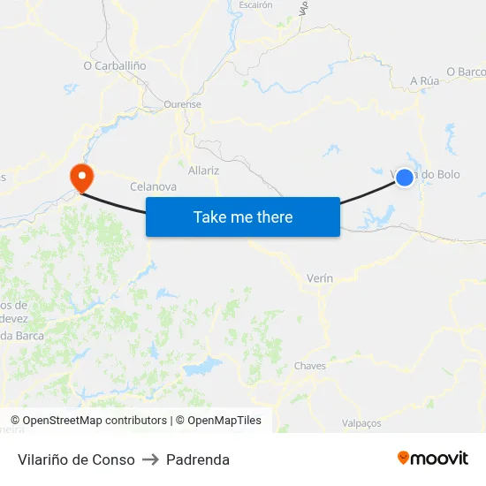 Vilariño de Conso to Padrenda map