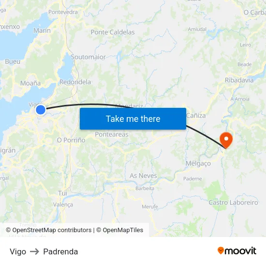 Vigo to Padrenda map