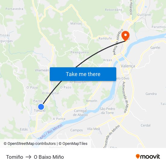 Tomiño to O Baixo Miño map