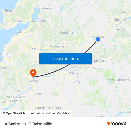 A Cañiza to O Baixo Miño map
