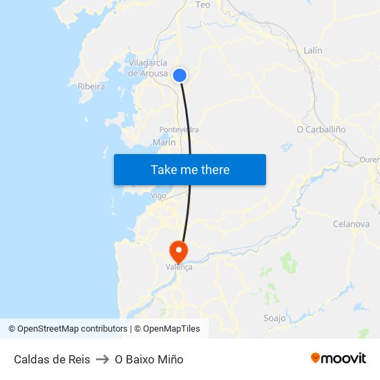 Caldas de Reis to O Baixo Miño map