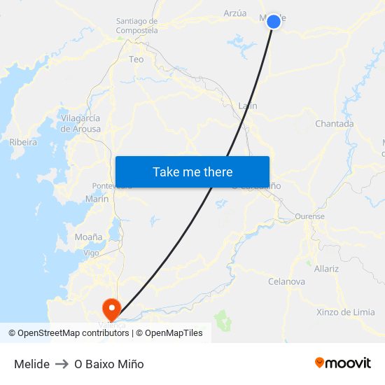 Melide to O Baixo Miño map