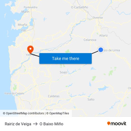 Rairiz de Veiga to O Baixo Miño map