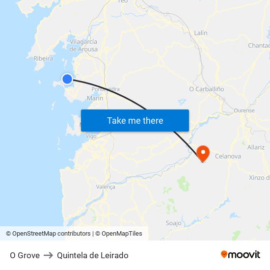 O Grove to Quintela de Leirado map