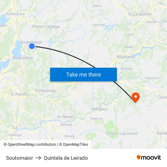 Soutomaior to Quintela de Leirado map