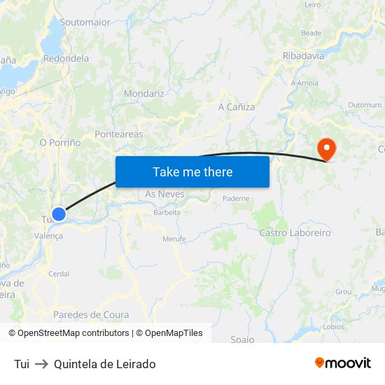 Tui to Quintela de Leirado map