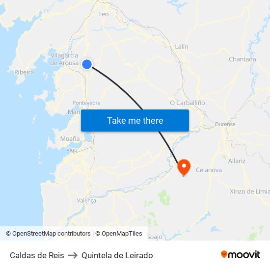 Caldas de Reis to Quintela de Leirado map
