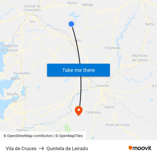 Vila de Cruces to Quintela de Leirado map