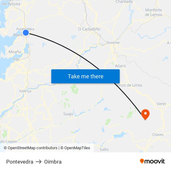 Pontevedra to Oímbra map