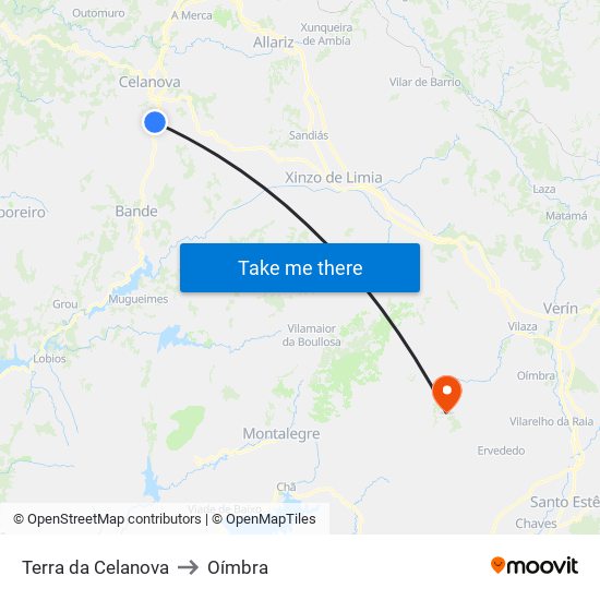 Terra da Celanova to Oímbra map