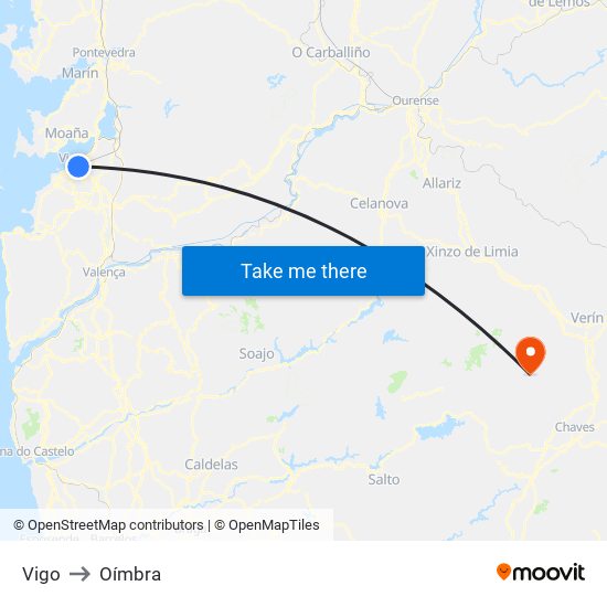 Vigo to Oímbra map
