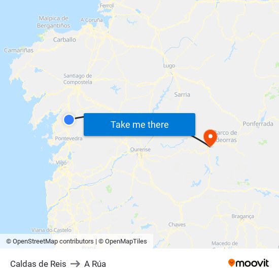 Caldas de Reis to A Rúa map