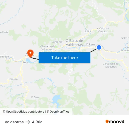 Valdeorras to A Rúa map