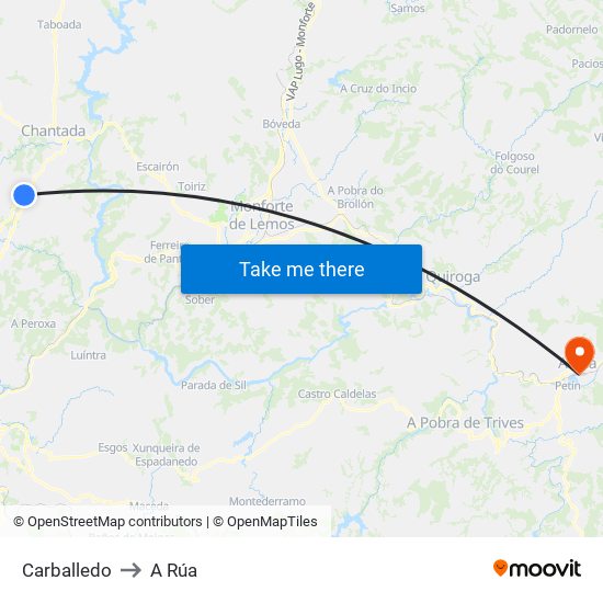 Carballedo to A Rúa map