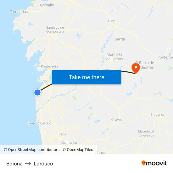 Baiona to Larouco map