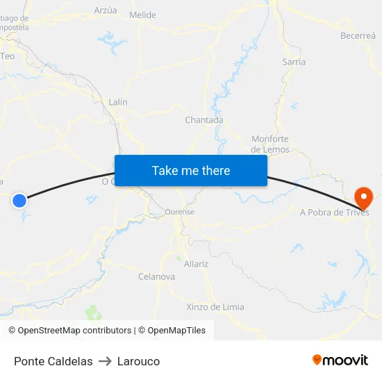 Ponte Caldelas to Larouco map