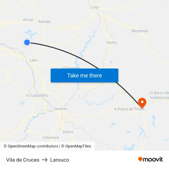 Vila de Cruces to Larouco map