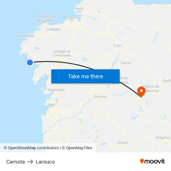 Carnota to Larouco map
