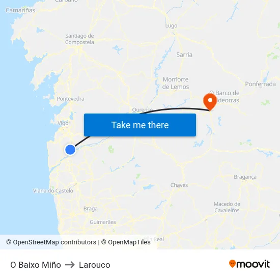 O Baixo Miño to Larouco map