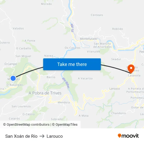 San Xoán de Río to Larouco map