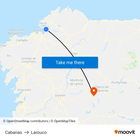 Cabanas to Larouco map