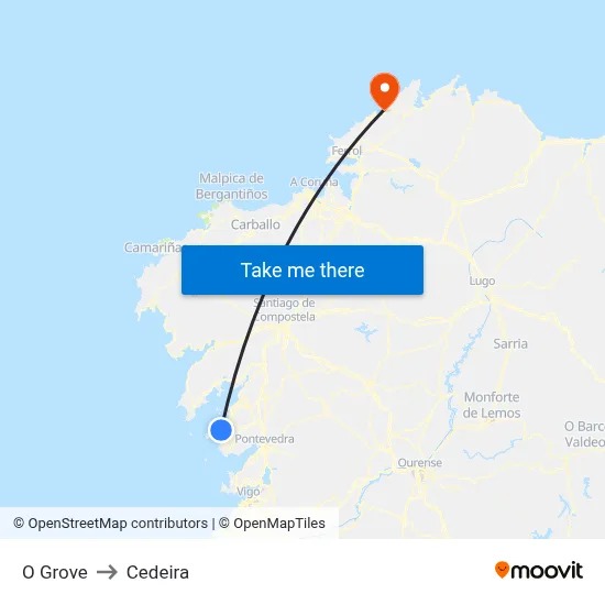 O Grove to Cedeira map