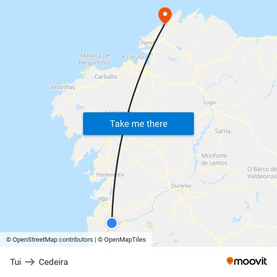 Tui to Cedeira map