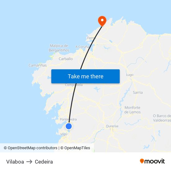 Vilaboa to Cedeira map