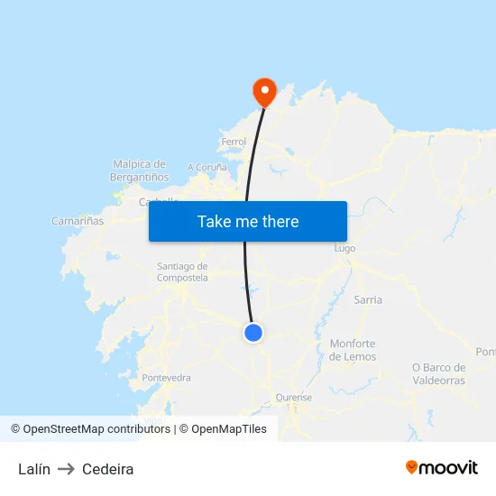 Lalín to Cedeira map