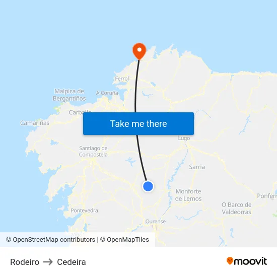 Rodeiro to Cedeira map