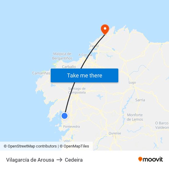 Vilagarcía de Arousa to Cedeira map