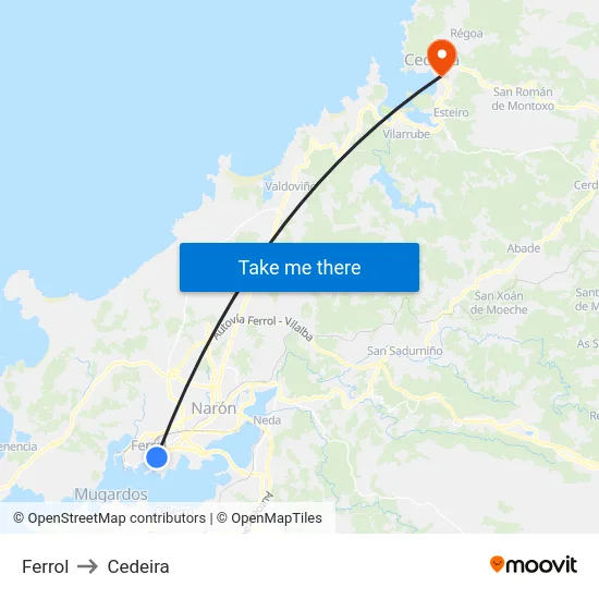 Ferrol to Cedeira map