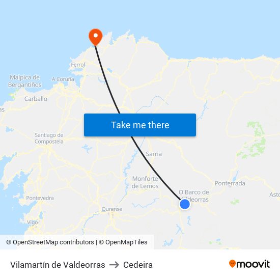 Vilamartín de Valdeorras to Cedeira map