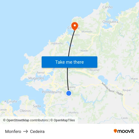 Monfero to Cedeira map