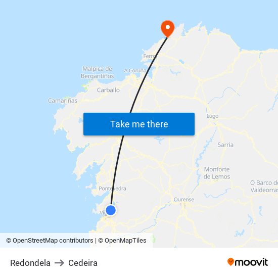 Redondela to Cedeira map