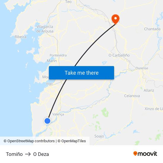 Tomiño to O Deza map