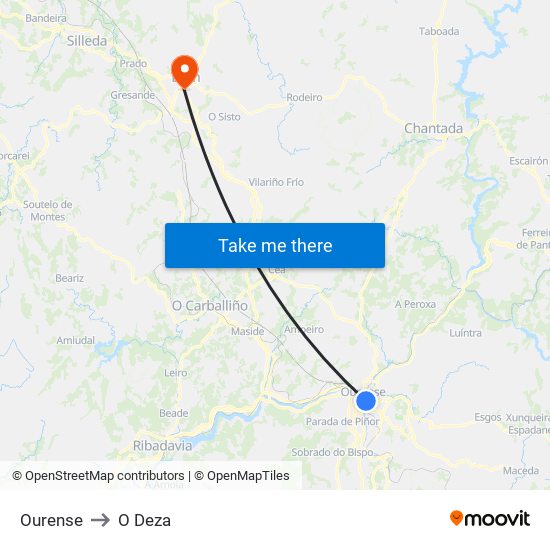 Ourense to O Deza map