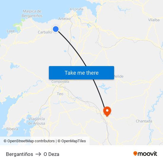 Bergantiños to O Deza map