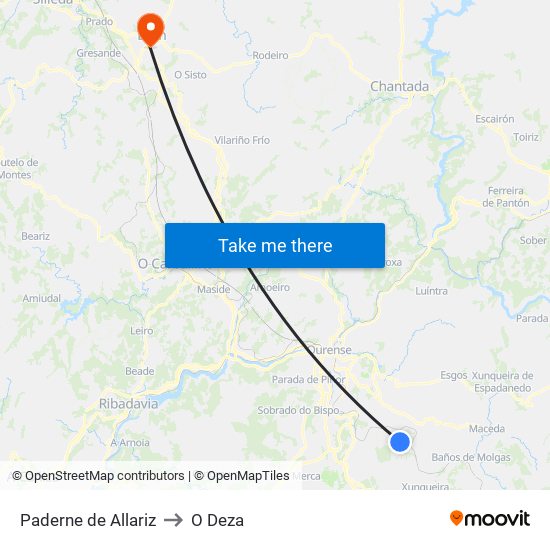Paderne de Allariz to O Deza map