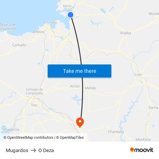 Mugardos to O Deza map