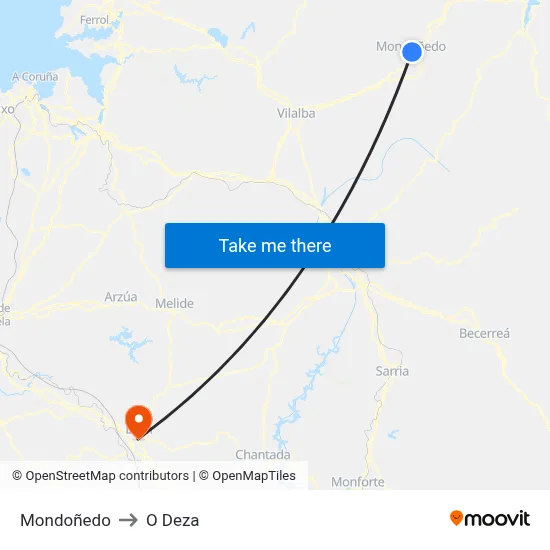 Mondoñedo to O Deza map