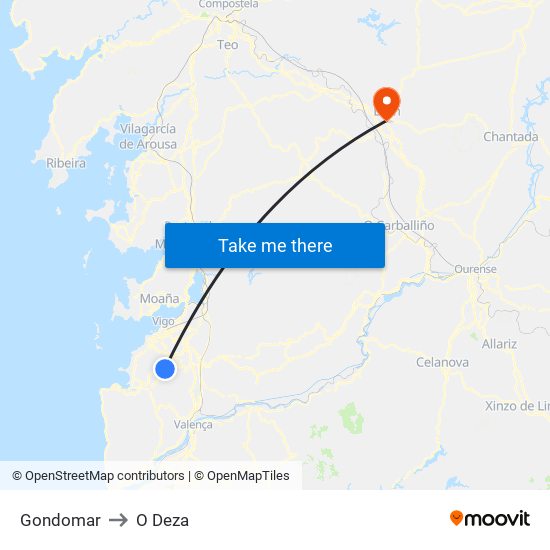Gondomar to O Deza map