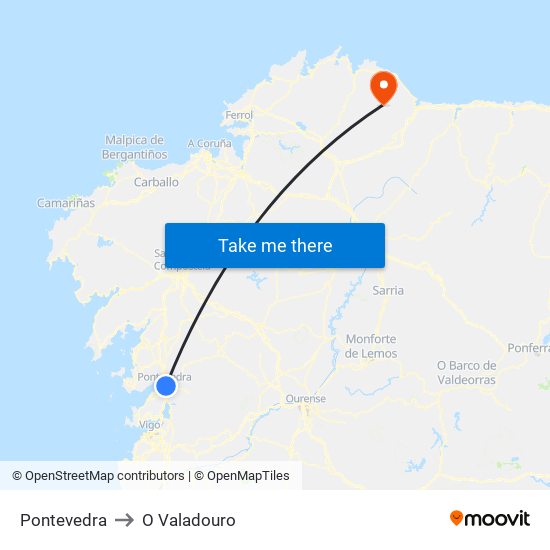 Pontevedra to O Valadouro map