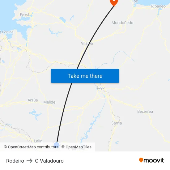 Rodeiro to O Valadouro map