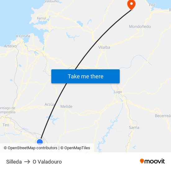 Silleda to O Valadouro map