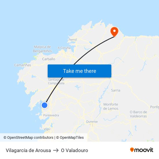 Vilagarcía de Arousa to O Valadouro map