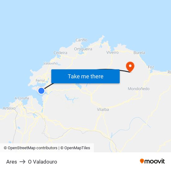 Ares to O Valadouro map
