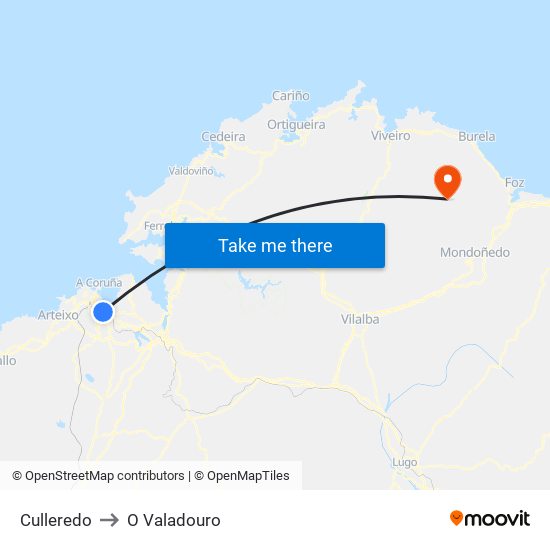 Culleredo to O Valadouro map